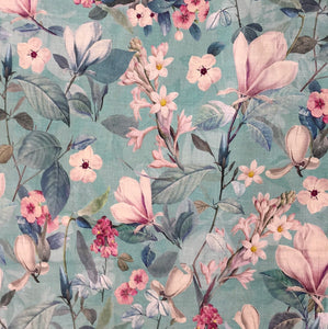 Aqua Floral Printed Cotton Lawn