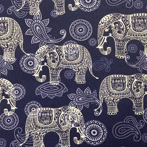 Navy Elephants Poplin Print