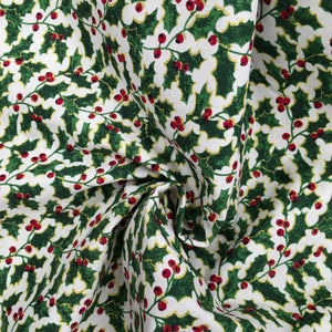 Holly Xmas Scandi Glitter Cotton Print🎄