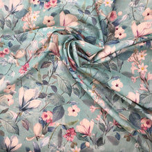 Load image into Gallery viewer, Aqua Floral Printed Cotton Lawn