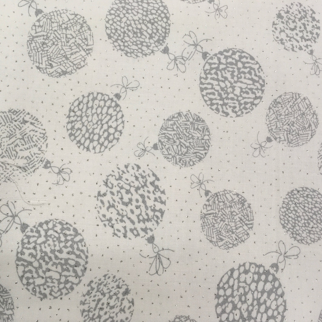 White Baubles Metallic Foil Cotton Print🎄