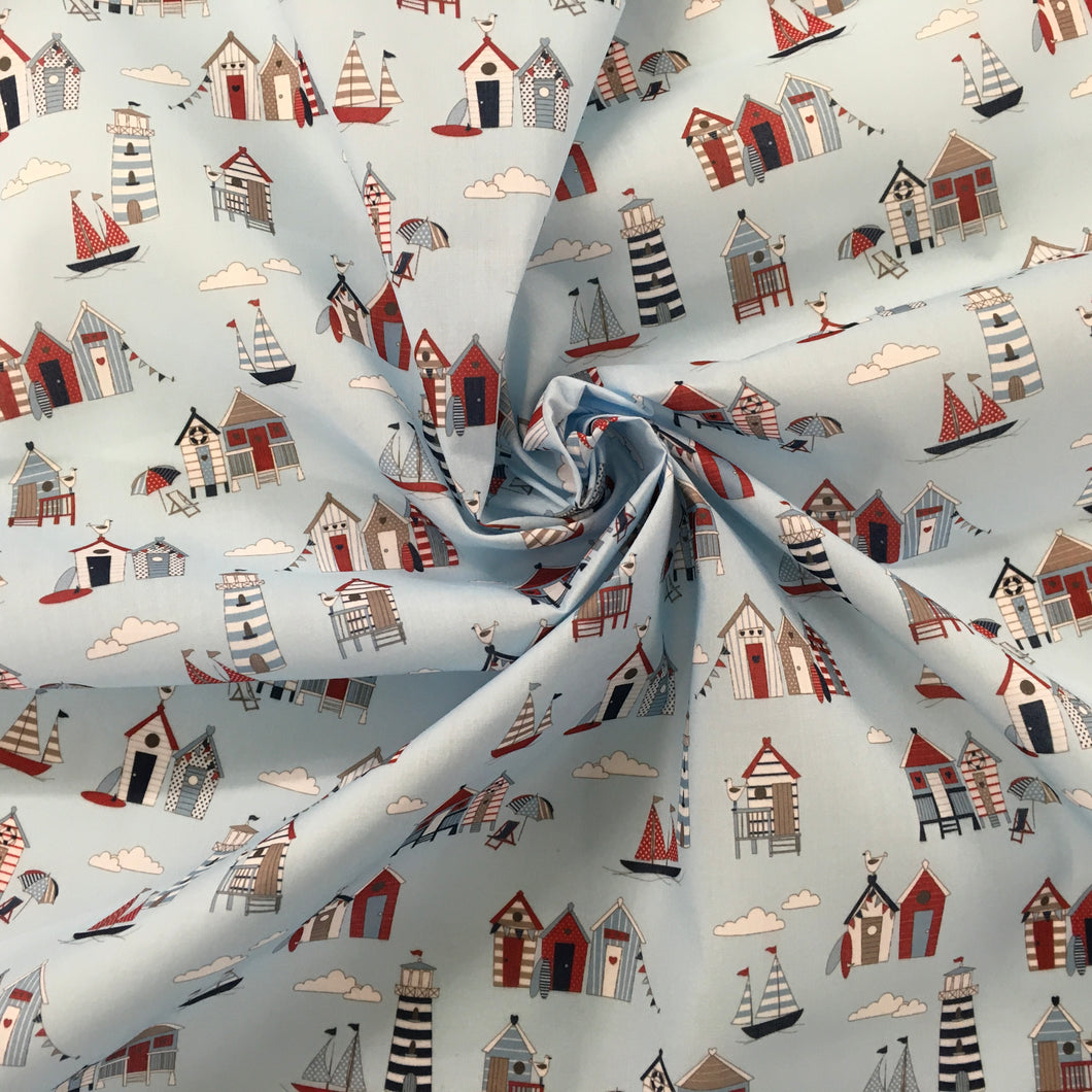 Beach huts Polycotton Print