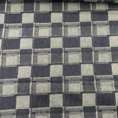 10.5 OZ Washed Jacquard Denim Squares Print (Dark Blue)