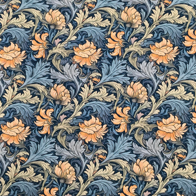 Orange/Teal Floral Print Cotton Poplin