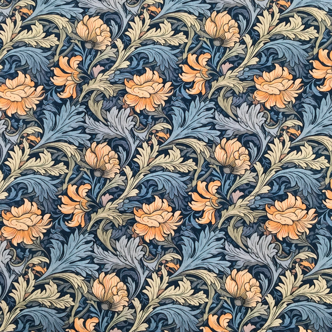 Orange/Teal Floral Print Cotton Poplin