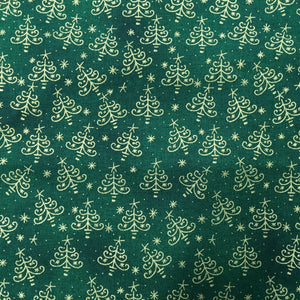Green Xmas Trees Metallic Foil Cotton Print🎄