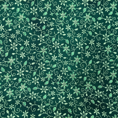 Green Xmas Floral Metallic Foil Cotton Print🎄