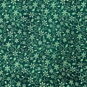 Green Xmas Floral Metallic Foil Cotton Print🎄