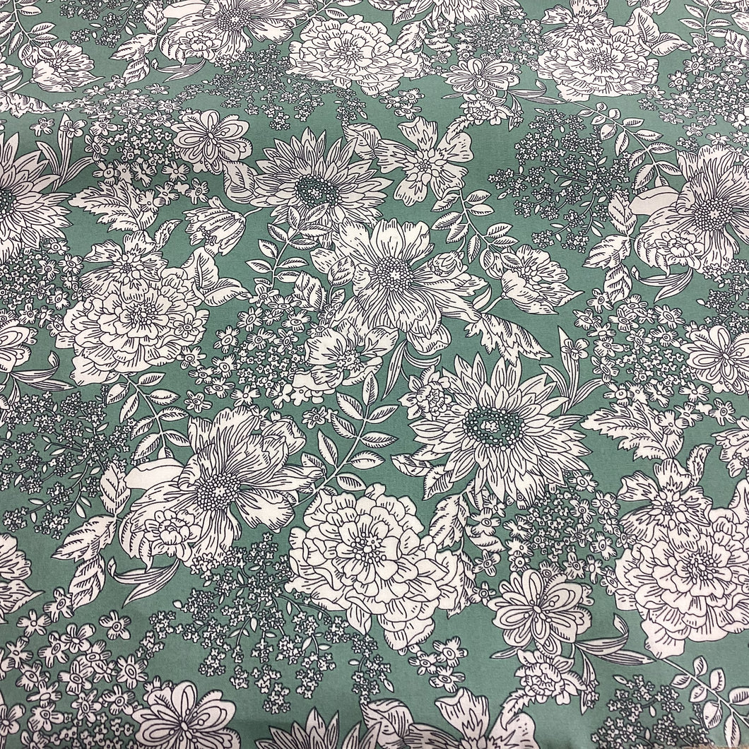 Vintage Floral Cotton Poplin Green