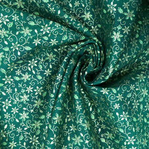 Green Xmas Floral Metallic Foil Cotton Print🎄