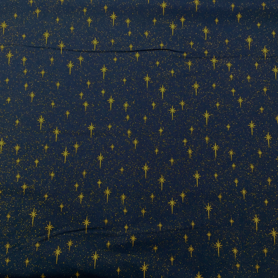 Navy/Gold Star Metallic Foil Cotton Print🎄