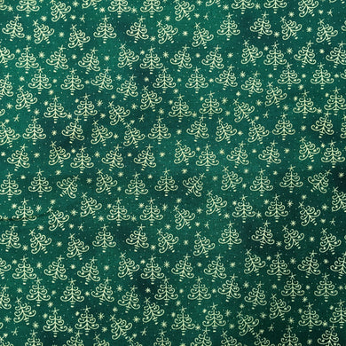 Green Xmas Trees Metallic Foil Cotton Print🎄