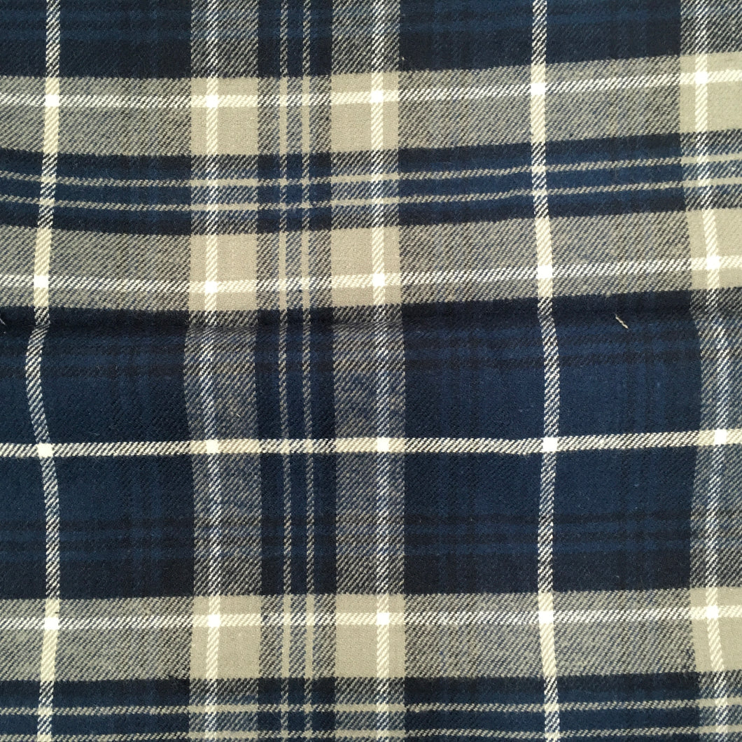 Navy 100% Yarn Dyed Brushed Cotton Check