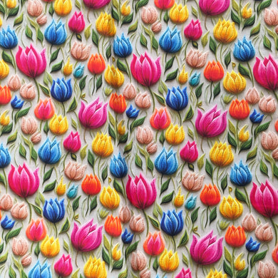 Cotton 3D Print Embroidered Tulips