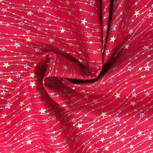 Red Stars Metallic GlitterCotton Print🎄