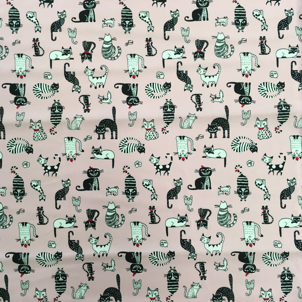 Pink Cats Cotton Poplin