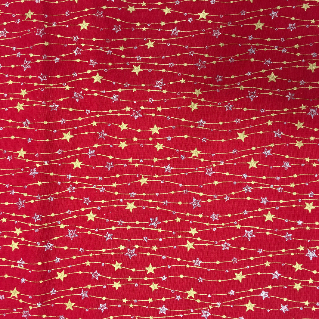 Red Stars Metallic GlitterCotton Print🎄