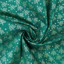 Load image into Gallery viewer, Green Xmas Trees Metallic Foil Cotton Print🎄