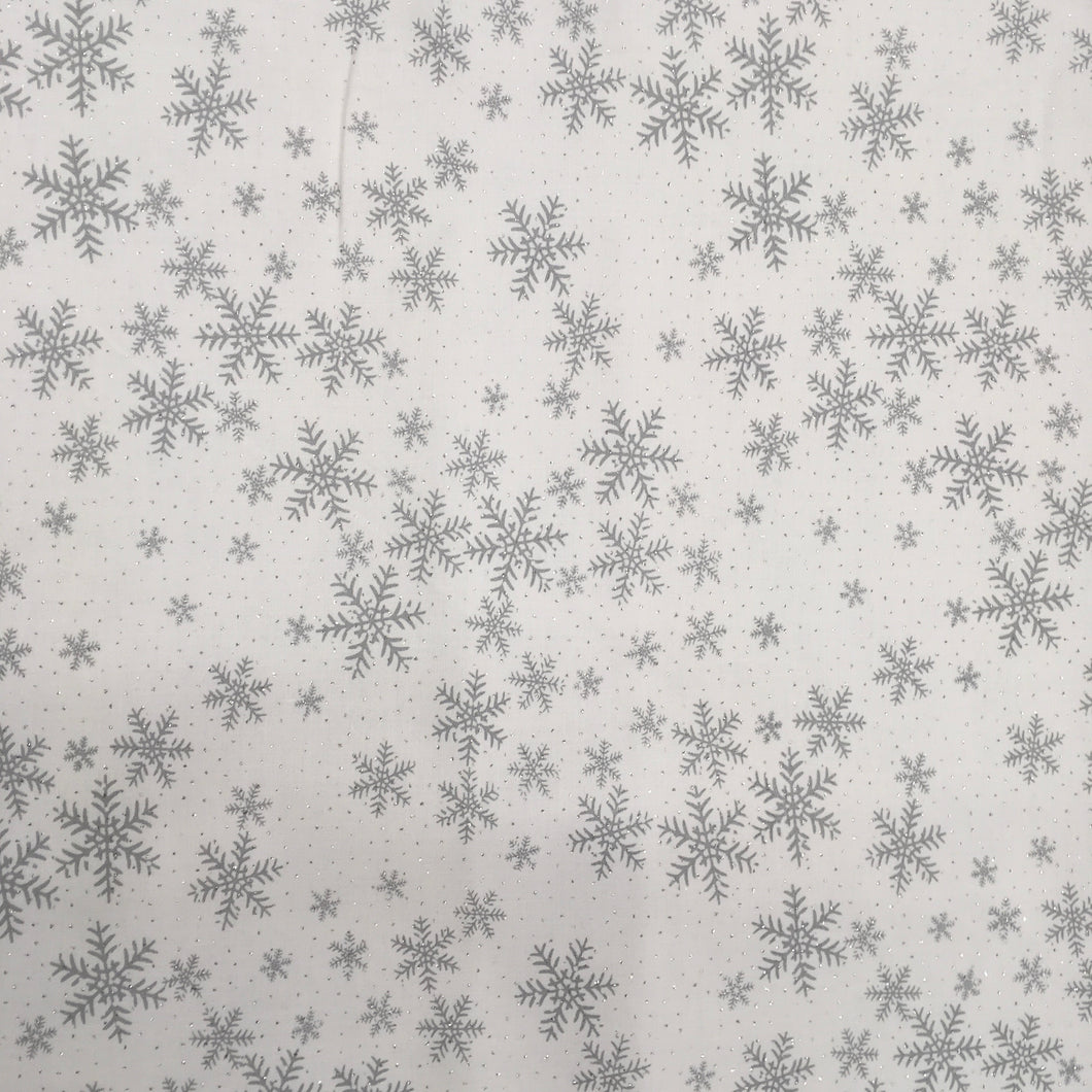 White Snowflake Metallic Foil Cotton Print🎄