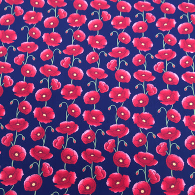 Navy Poppy Poplin Print