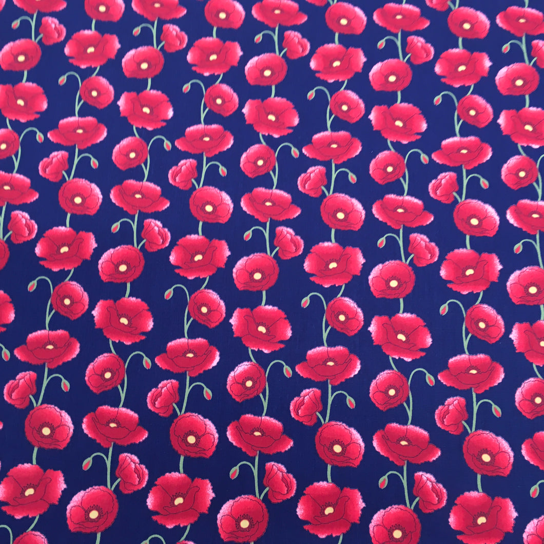 Navy Poppy Poplin Print