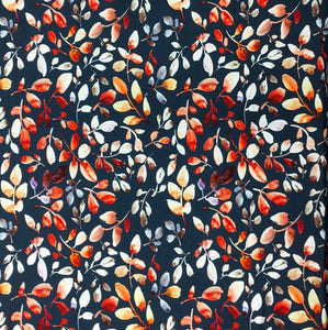 Teal Leaves Print Viscose Poplin