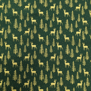 Green/gold Reindeer Metallic Foil Cotton Print🎄