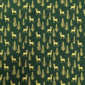 Green/gold Reindeer Metallic Foil Cotton Print🎄