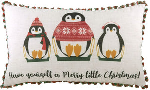 Tassel Trim Merry Penguins Cushion