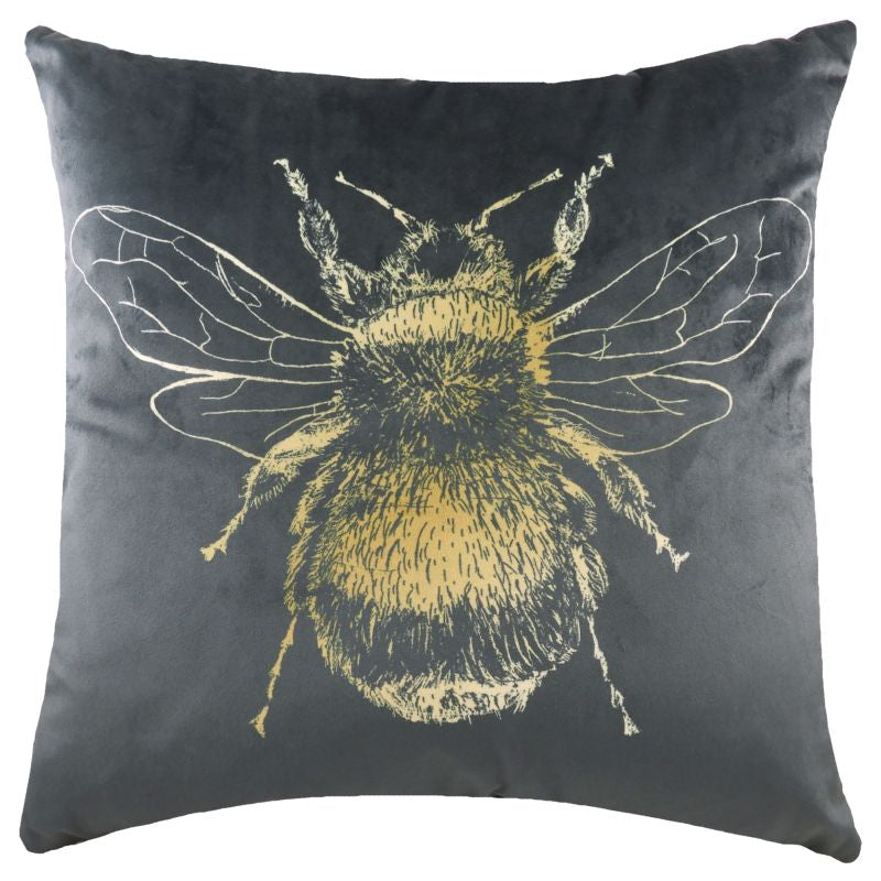 Dark Grey Square Gold Bee Cushion