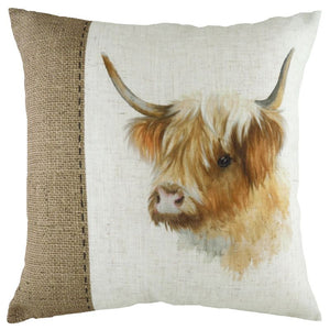 Hessian Highland Cow Cushion