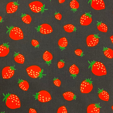 Navy Strawberry Floral Polycotton Print