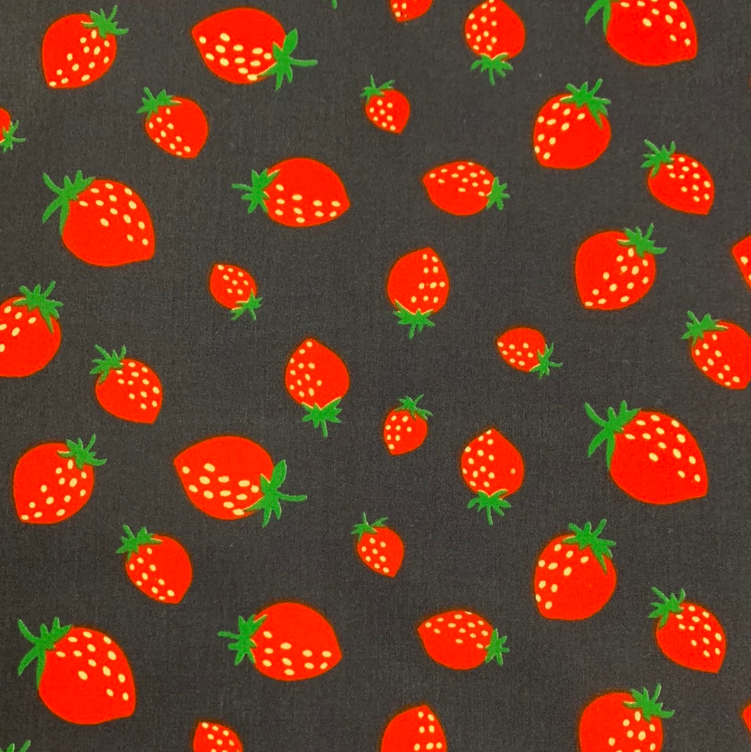 Navy Strawberry Floral Polycotton Print