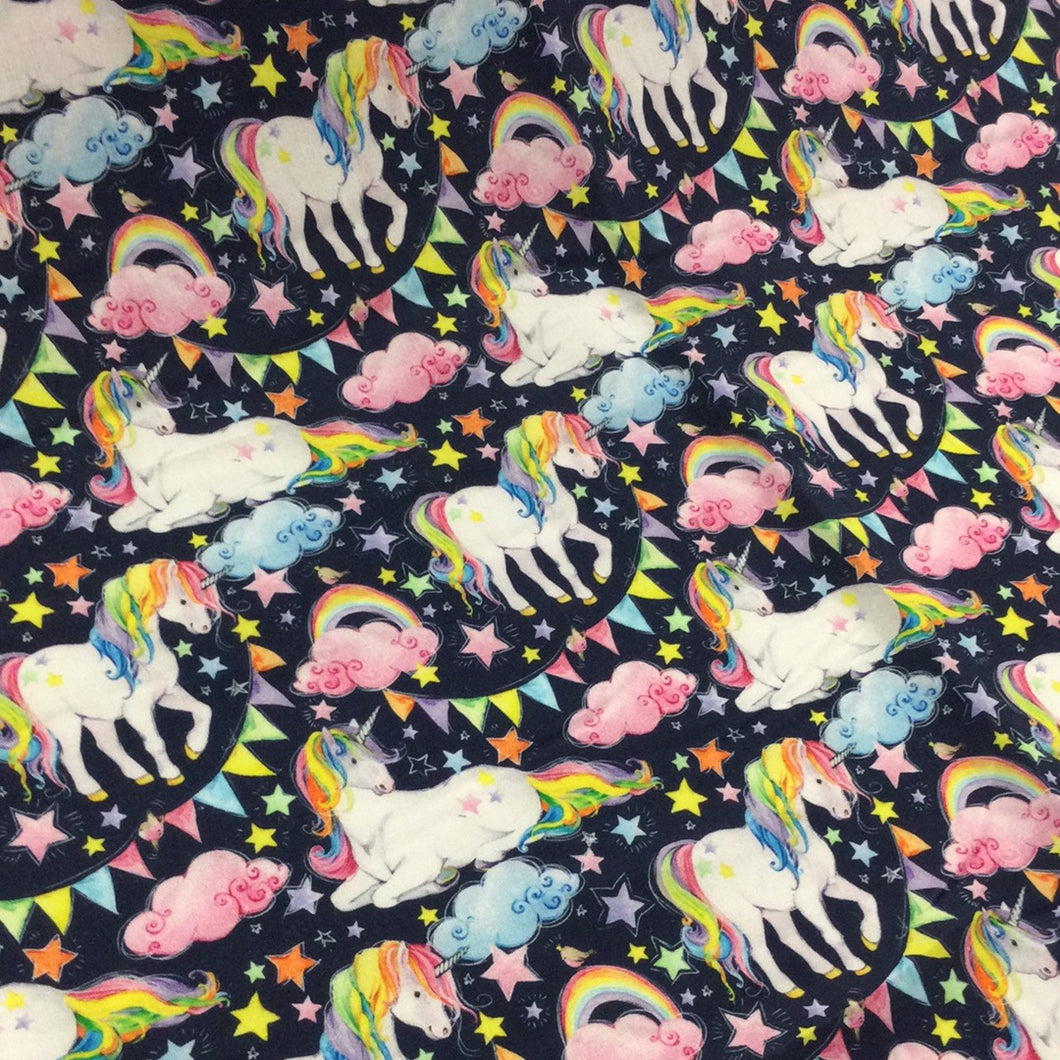 Navy Unicorn Cotton Print
