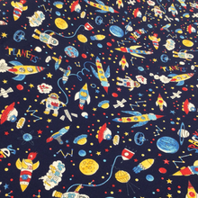 Load image into Gallery viewer, Navy Spaceships Cotton Poplin