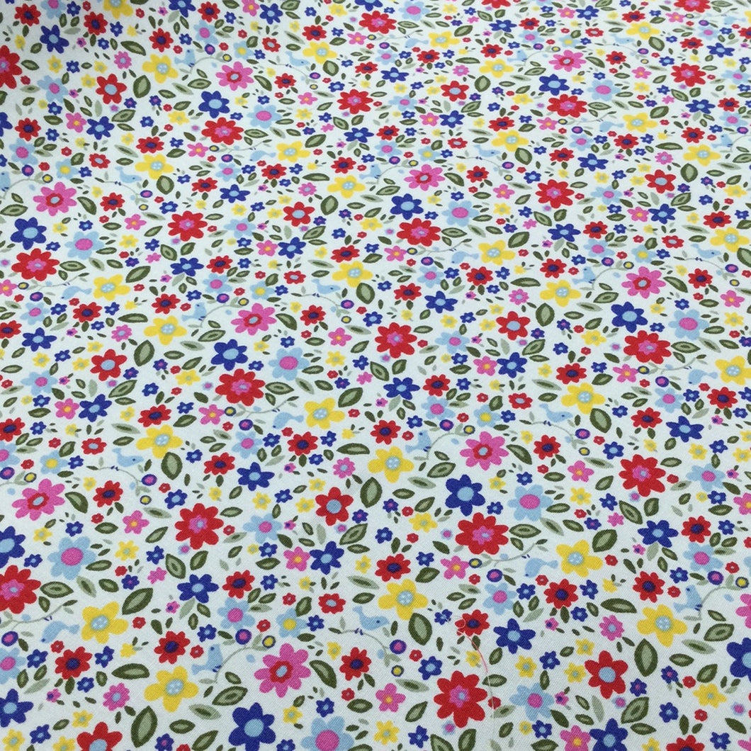 Red/Blue/Yellow Floral Cotton Poplin