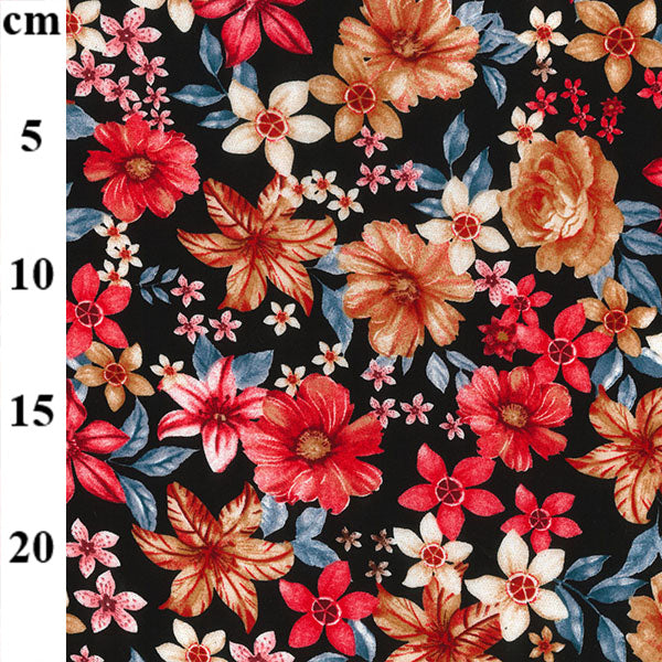 Black Floral Viscose Print