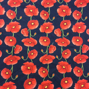 Navy Poppies Cotton Poplin
