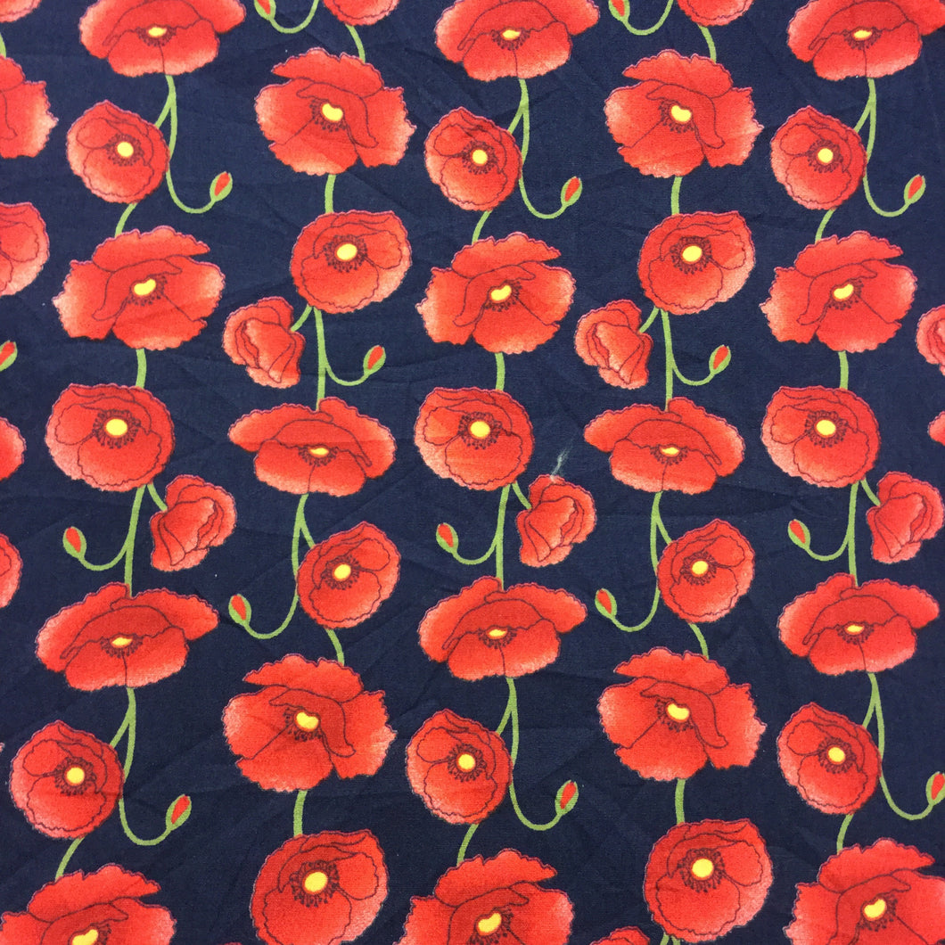 Navy Poppies Cotton Poplin