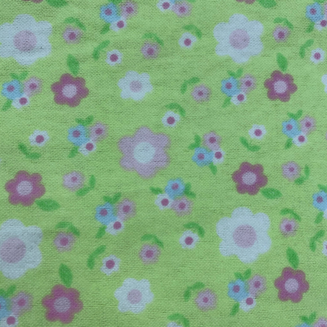 Green Flowers Cotton Flannel Print