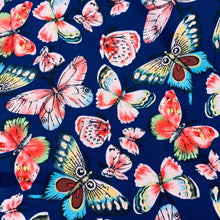 Load image into Gallery viewer, Navy Butterfly Poly Silky Satin