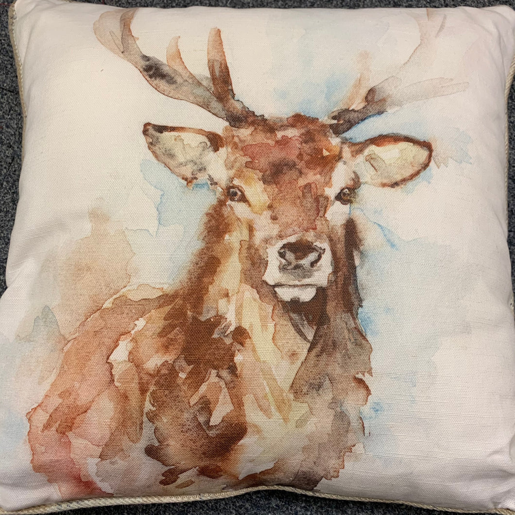 Piped Watercolour Stag Cushion