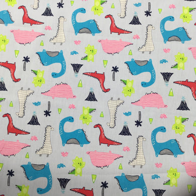 Blue Dinosaurs Cotton Poplin