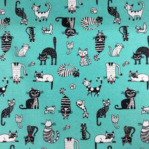 Aqua Cats Cotton Print