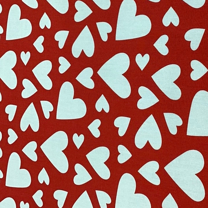 Red Poplin Hearts Print