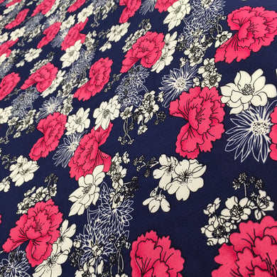 Navy Flowers Viscose Print