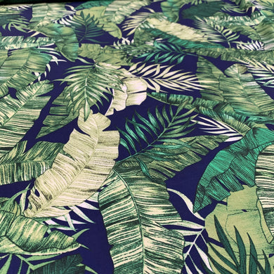 Navy Leaf Silky Satin