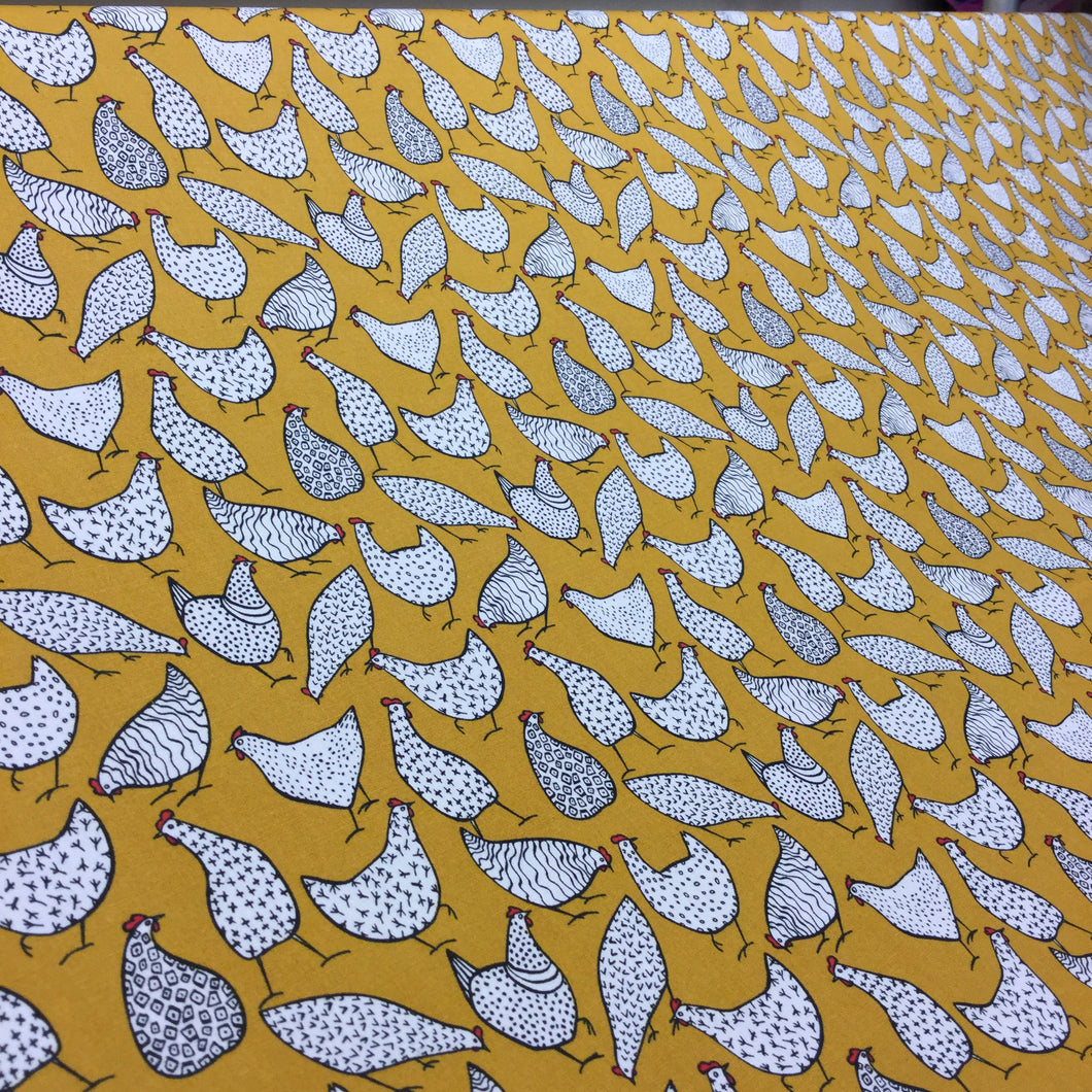 Ochre Chickens Cotton Poplin
