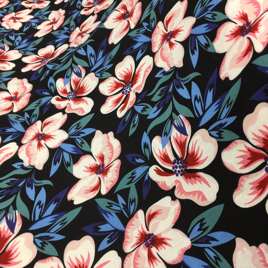 Black Flowers Viscose Print