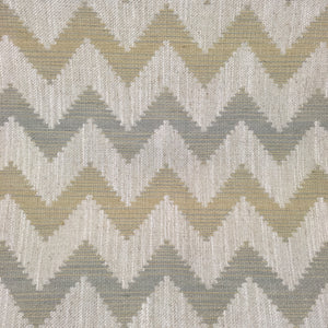 zig zag fabric with a musard and blue colour on a neutraul background